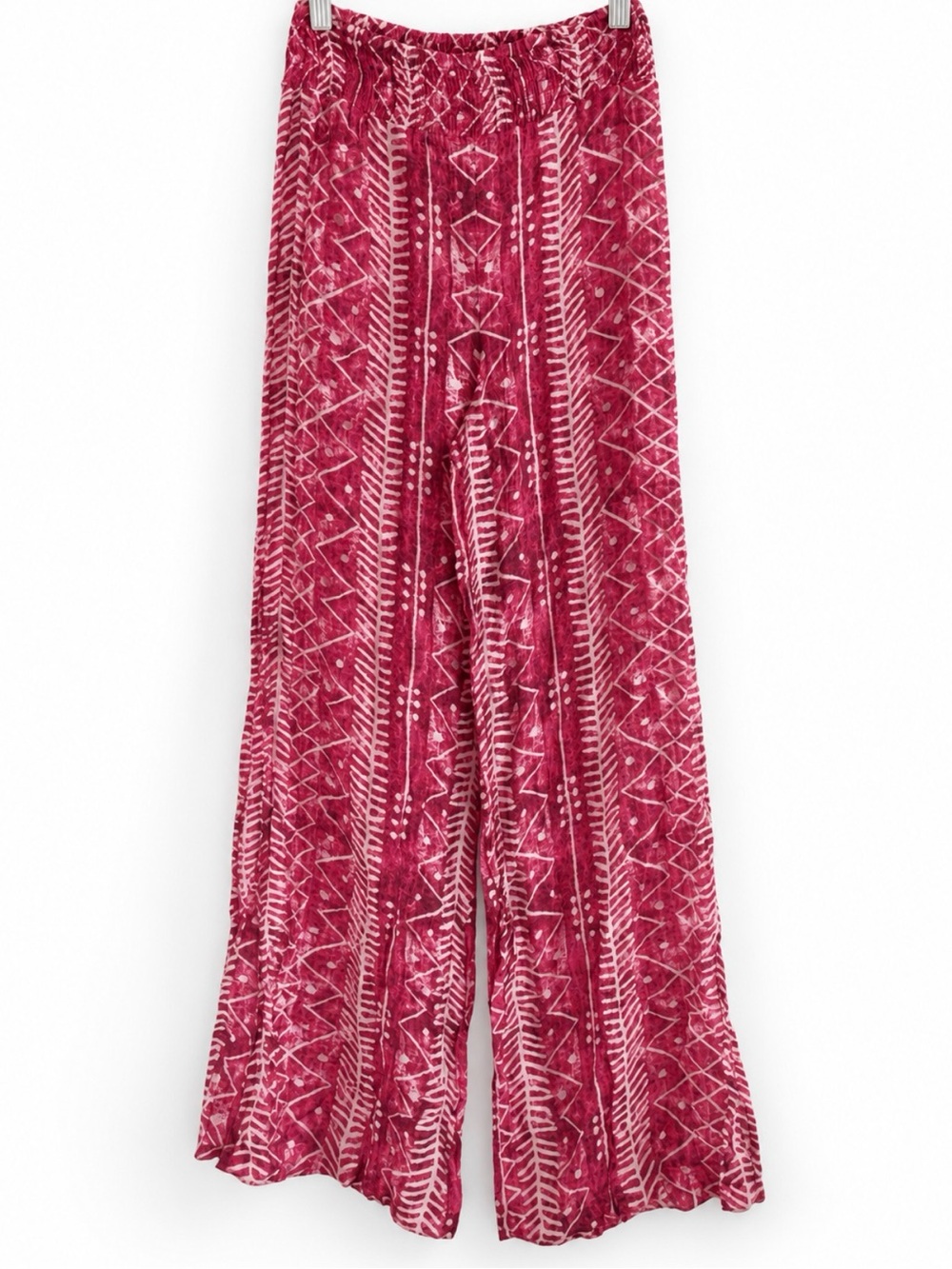 ELAN Pink Geometric Palazzo Pants Side Slits Smocked Waist Size S